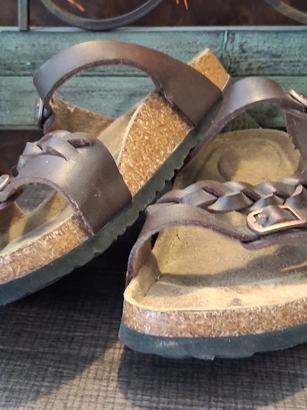 Brown Braided Strap Cork Sandals